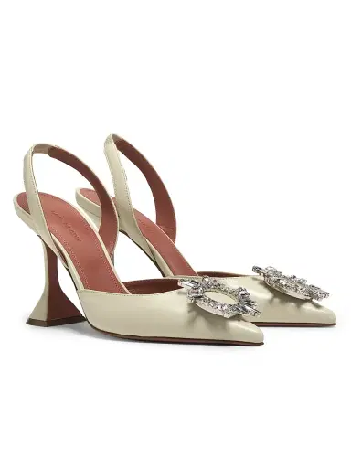 Amina Muaddi Women's Begum 95MM Crystal-Embellished Leather Slingback Pumps | Thumbnail 2 Amina Muaddi Women's Begum 95MM Crystal-Embellished Leather Slingback Pumps | Thumbnail 2