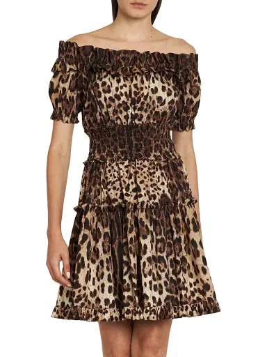 Dolce & Gabbana Women's Leopard-Print Cotton Off-The-Shoulder Minidress - Leo New - Size 12 | Thumbnail 3