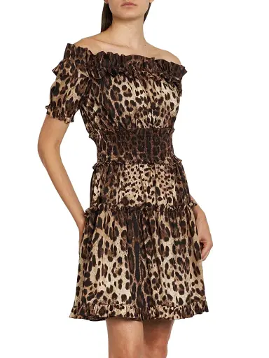 Dolce & Gabbana Women's Leopard-Print Cotton Off-The-Shoulder Minidress - Leo New - Size 12 | Thumbnail 4