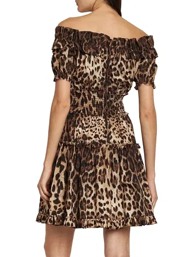 Dolce & Gabbana Women's Leopard-Print Cotton Off-The-Shoulder Minidress - Leo New - Size 12 | Thumbnail 5