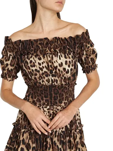 Dolce & Gabbana Women's Leopard-Print Cotton Off-The-Shoulder Minidress - Leo New - Size 12 | Thumbnail 6