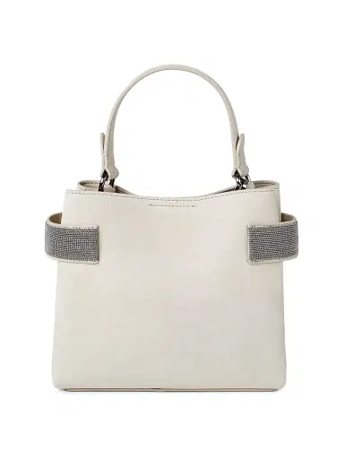 Brunello Cucinelli Women's Essence Small Top Handle Bag in Suede with Precious Bands - Ivory | Thumbnail 3