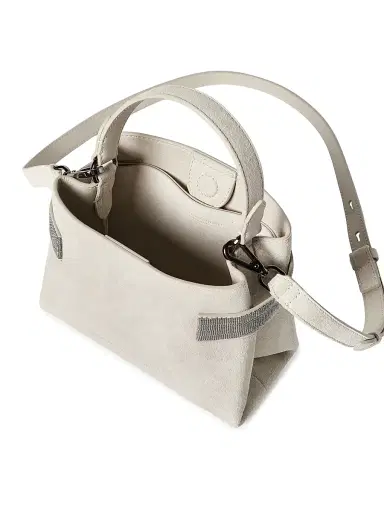 Brunello Cucinelli Women's Essence Small Top Handle Bag in Suede with Precious Bands - Ivory | Thumbnail 5