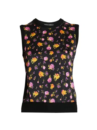 Dolce & Gabbana Women's Floral Silk Tank - Rose Mazzolini F Ner - Size 12 | Thumbnail 1
