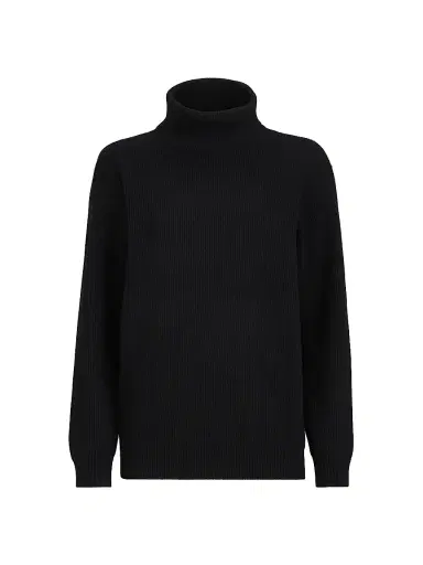 Brunello Cucinelli Women's Cashmere English Rib Turtleneck Sweater with Monili - Black | Thumbnail 1 Brunello Cucinelli Women's Cashmere English Rib Turtleneck Sweater with Monili - Black | Thumbnail 1
