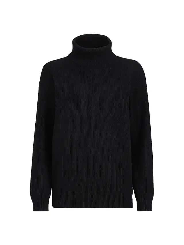 Brunello Cucinelli Women's Cashmere English Rib Turtleneck Sweater with Monili - Black