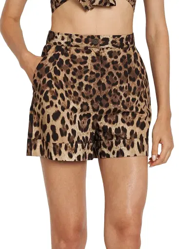 Dolce & Gabbana Women's Leopard-Print Cotton High-Rise Shorts - Leo New - Size 8 | Thumbnail 2