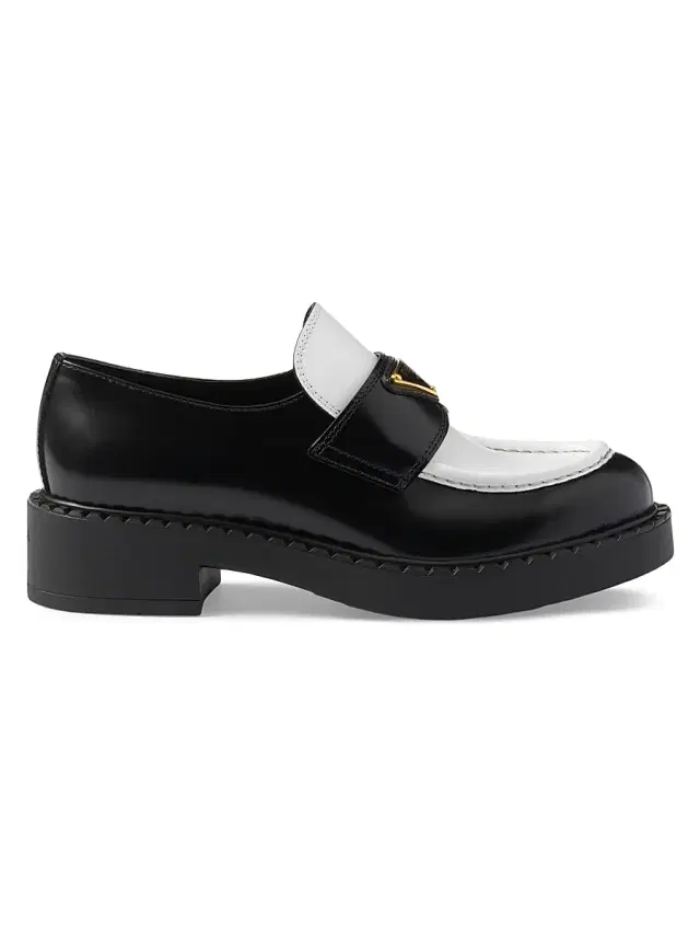 Women's Chocolate Two-Tone Brushed Leather Loafers - Black