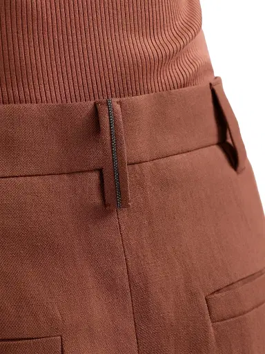 Brunello Cucinelli Women's Viscose and Linen Fluid Twill Sartorial Bermuda Shorts with Monili - Orange | Thumbnail 4 Brunello Cucinelli Women's Viscose and Linen Fluid Twill Sartorial Bermuda Shorts with Monili - Orange | Thumbnail 4