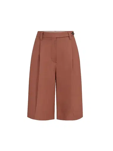 Brunello Cucinelli Women's Viscose and Linen Fluid Twill Sartorial Bermuda Shorts with Monili - Orange | Thumbnail 1 Brunello Cucinelli Women's Viscose and Linen Fluid Twill Sartorial Bermuda Shorts with Monili - Orange | Thumbnail 1