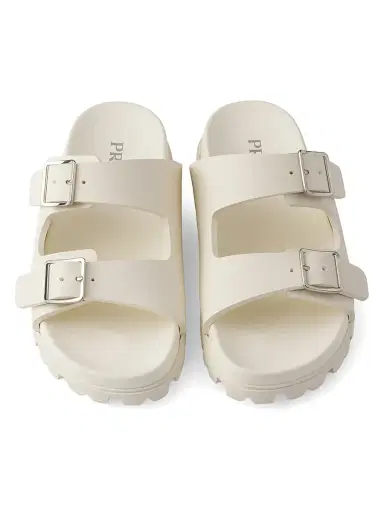 Prada Women's Rubber Strap Slides - Beige Khaki - Size 11 | Thumbnail 2