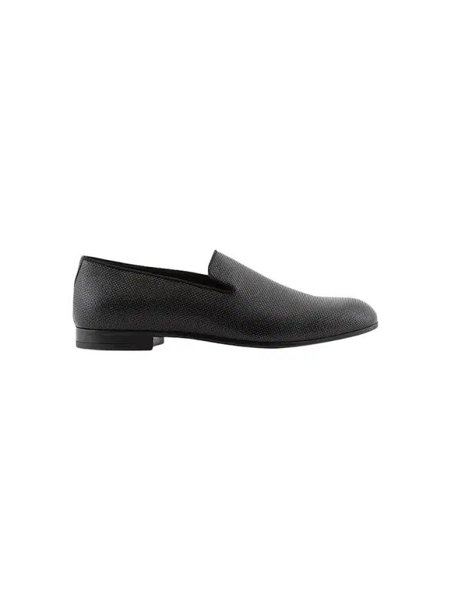 Men's Venetian Textured Leather Loafers - Black