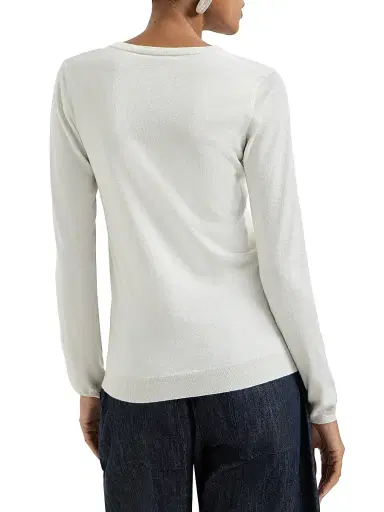 Brunello Cucinelli Women's Cashmere and Silk Sparkling Lightweight Sweater - Rice | Thumbnail 3