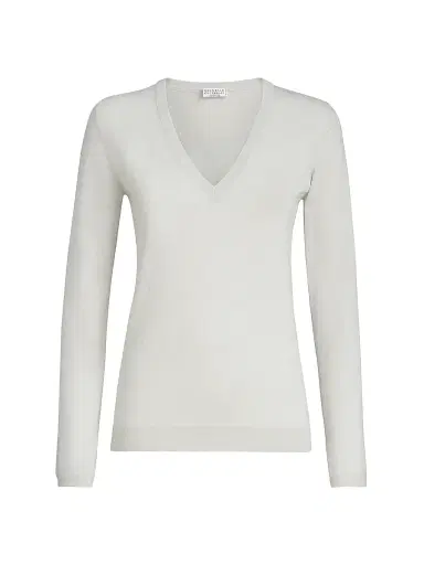 Brunello Cucinelli Women's Cashmere and Silk Sparkling Lightweight Sweater - Rice | Thumbnail 1