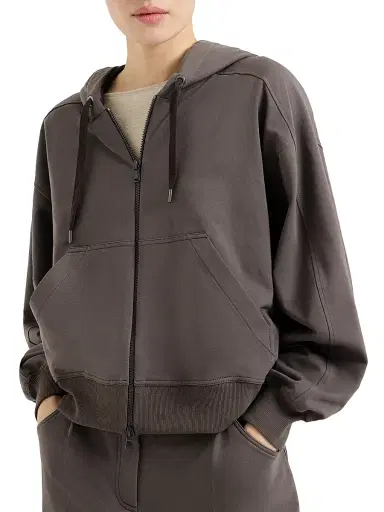 Brunello Cucinelli Women's Stretch Cotton Lightweight French Terry Sweatshirt - Brown | Thumbnail 2 Brunello Cucinelli Women's Stretch Cotton Lightweight French Terry Sweatshirt - Brown | Thumbnail 2