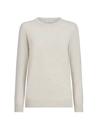 Brunello Cucinelli Women's Cashmere Sweater with Monili - Oyster | Thumbnail 1 Brunello Cucinelli Women's Cashmere Sweater with Monili - Oyster | Thumbnail 1