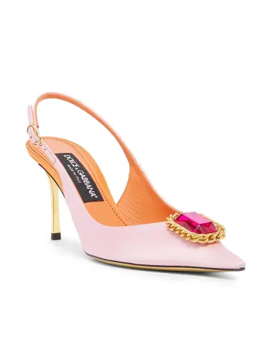 Dolce & Gabbana Women's Crystal-Embellished Satin Slingback Pumps - Rosa Arancio - Size 8 | Thumbnail 2 Dolce & Gabbana Women's Crystal-Embellished Satin Slingback Pumps - Rosa Arancio - Size 8 | Thumbnail 2