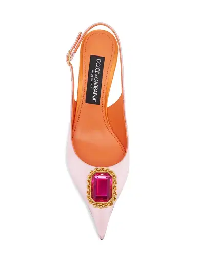 Dolce & Gabbana Women's Crystal-Embellished Satin Slingback Pumps - Rosa Arancio - Size 8 | Thumbnail 4 Dolce & Gabbana Women's Crystal-Embellished Satin Slingback Pumps - Rosa Arancio - Size 8 | Thumbnail 4