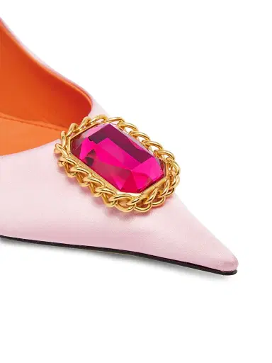 Dolce & Gabbana Women's Crystal-Embellished Satin Slingback Pumps - Rosa Arancio - Size 8 | Thumbnail 5 Dolce & Gabbana Women's Crystal-Embellished Satin Slingback Pumps - Rosa Arancio - Size 8 | Thumbnail 5