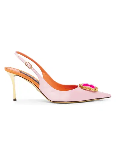 Dolce & Gabbana Women's Crystal-Embellished Satin Slingback Pumps - Rosa Arancio - Size 8 | Thumbnail 1 Dolce & Gabbana Women's Crystal-Embellished Satin Slingback Pumps - Rosa Arancio - Size 8 | Thumbnail 1