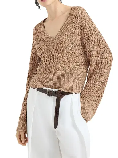 Brunello Cucinelli Women's Linen Dazzling Braids Sweater | Thumbnail 2