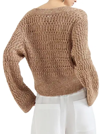 Brunello Cucinelli Women's Linen Dazzling Braids Sweater | Thumbnail 3