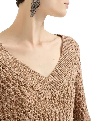 Brunello Cucinelli Women's Linen Dazzling Braids Sweater | Thumbnail 4