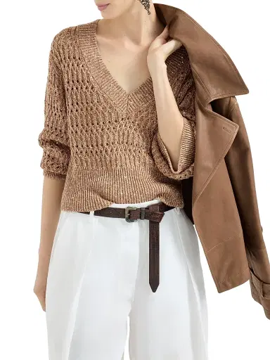 Brunello Cucinelli Women's Linen Dazzling Braids Sweater | Thumbnail 5