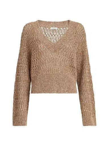 Brunello Cucinelli Women's Linen Dazzling Braids Sweater | Thumbnail 1