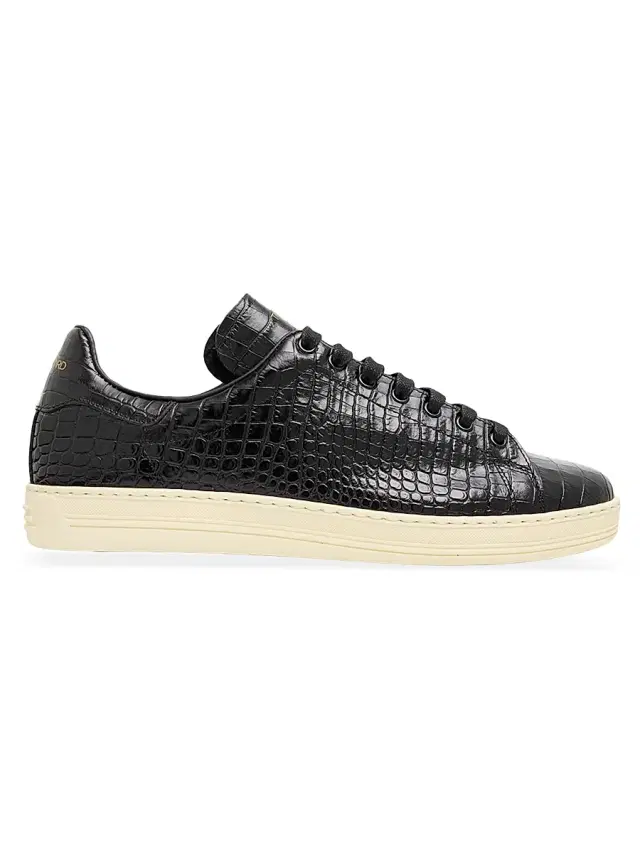 Men's Warwick Croc-Embossed Leather Sneakers - Black Cream
