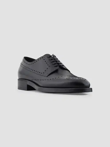 Giorgio Armani Men's Leather Brogue Derby Shoes - Black - Size 10.5 | Thumbnail 2