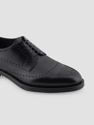 Giorgio Armani Men's Leather Brogue Derby Shoes - Black - Size 10.5 | Thumbnail 5