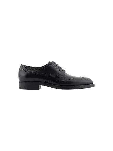 Giorgio Armani Men's Leather Brogue Derby Shoes - Black - Size 10.5 | Thumbnail 1
