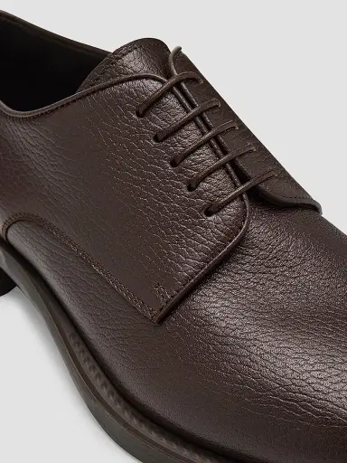 Giorgio Armani Men's Grain Leather Rubber-Sole Derby Shoes - Dark Brown - Size 10 | Thumbnail 3