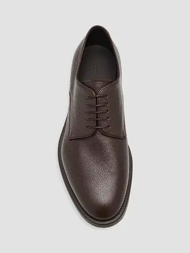 Giorgio Armani Men's Grain Leather Rubber-Sole Derby Shoes - Dark Brown - Size 10 | Thumbnail 4