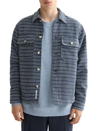 Scotch & Soda Men's Structured Striped Overshirt - Blue Stripe - Size XXL | Thumbnail 3