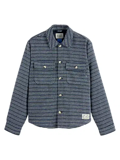Scotch & Soda Men's Structured Striped Overshirt - Blue Stripe - Size XXL | Thumbnail 1