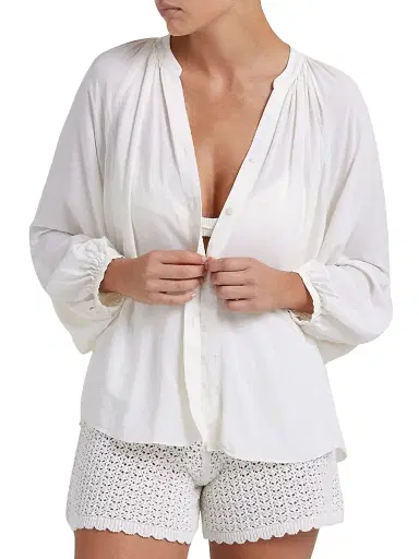 Peony Women's Tapestry Essential Cotton-Silk Shirt - Gardenia - Size Large | Thumbnail 2