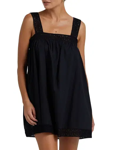 Peony Women's Tapestry Broderie Cover-Up Minidress - Noir - Size Large | Thumbnail 3