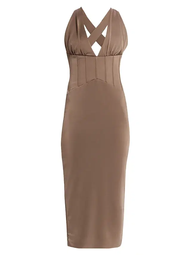 Rebecca Vallance Women's Mischa Corset-Waist Midi-Dress - Mocha