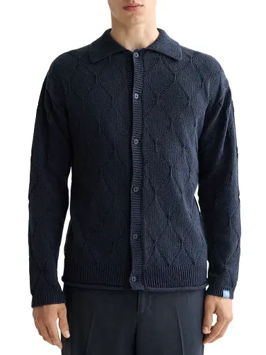 Scotch & Soda Men's Openwork Knit Button-Front Cardigan - Sky - Size Large | Thumbnail 3