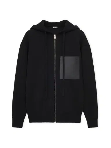 Loewe Men's Leather Patch Pocket & Wool Zip-Front Hoodie - Black - Size XXL | Thumbnail 1 Loewe Men's Leather Patch Pocket & Wool Zip-Front Hoodie - Black - Size XXL | Thumbnail 1