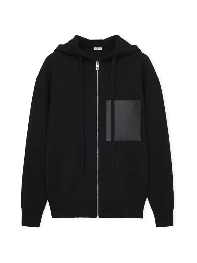 LOEWE Men's Leather Patch Pocket & Wool Zip-Front Hoodie - Black