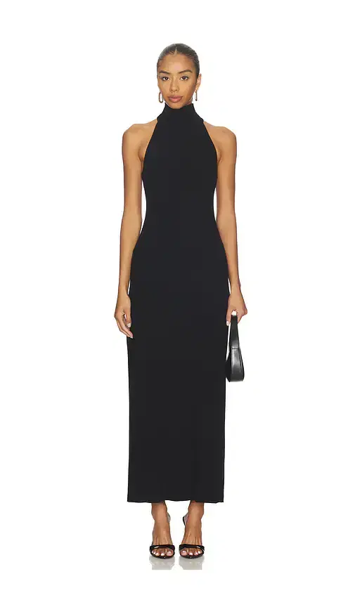 Knit Halter Turtleneck Fluid Dress