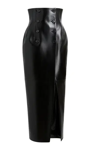 Khaite Luiza Highrise Plonge  Leather Skirt | Thumbnail 1