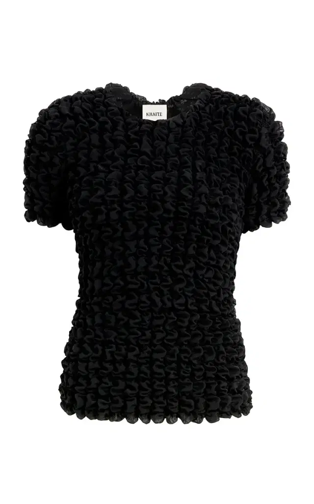 Khaite Polly Smocked Silk-Chiffon Top