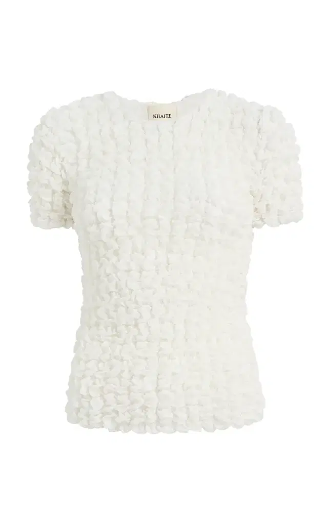 Khaite Polly Smocked Silk-Chiffon Top