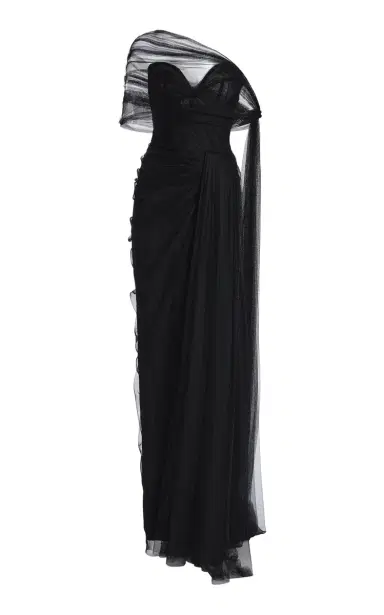 MONIQUE LHUILLIER Strapless Draped Gown With Detachable Wrap | Thumbnail 1