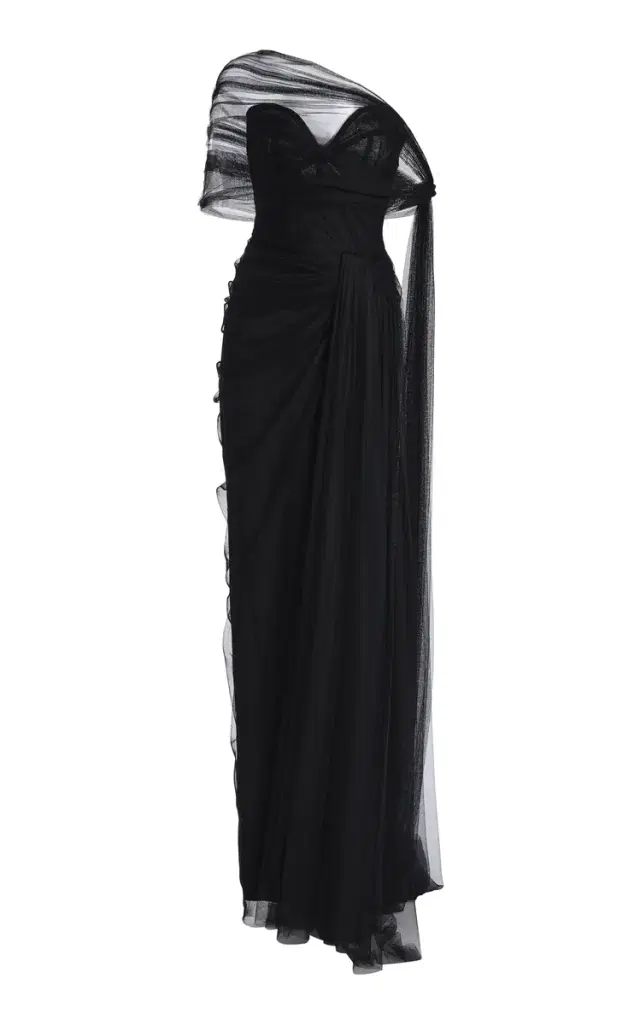 MONIQUE LHUILLIER Strapless Draped Gown With Detachable Wrap