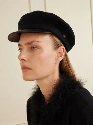 Valentino Garavani Embellished Leather-trimmed Wool Cap | Thumbnail 4 Valentino Garavani Embellished Leather-trimmed Wool Cap | Thumbnail 4